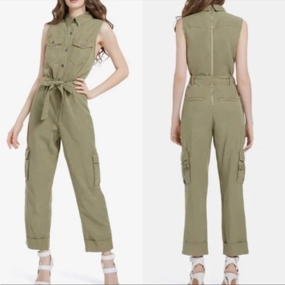 Alice + Olivia Pants - Alice + Olivia • Jumpsuit Joel Sleeveless Cargo Utility Olive Green $395